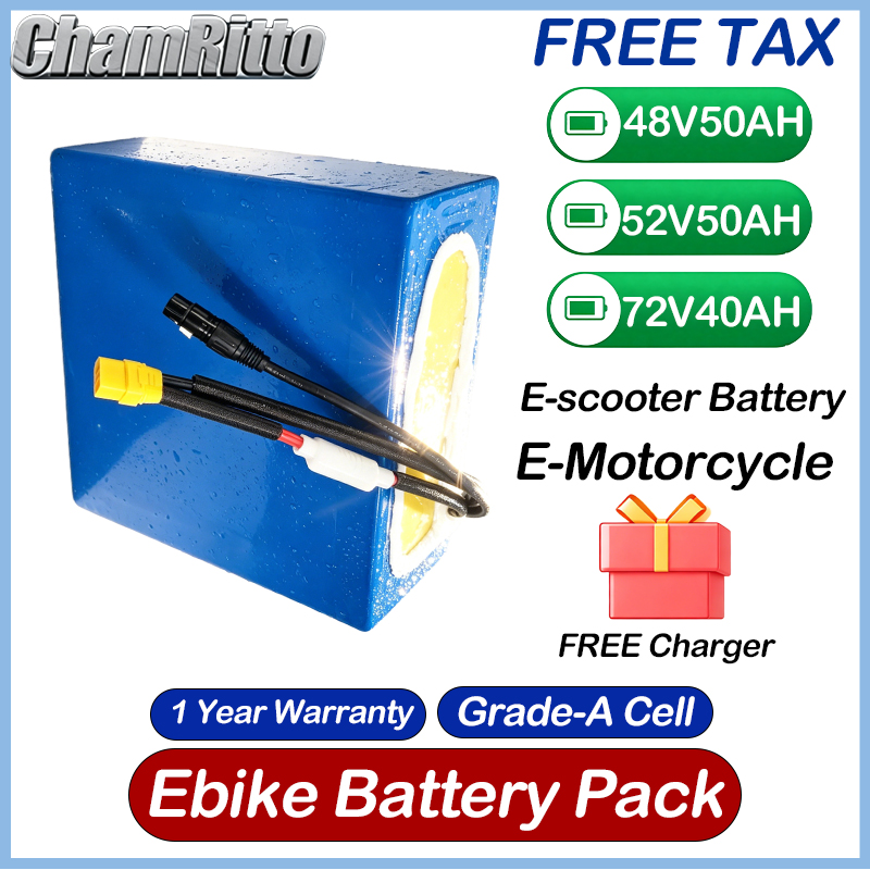 48V 52V 30ah 50ah 電動自転車 電動スクータ - 72V 50Ah 21700 Lithium Battery のレビューと価格