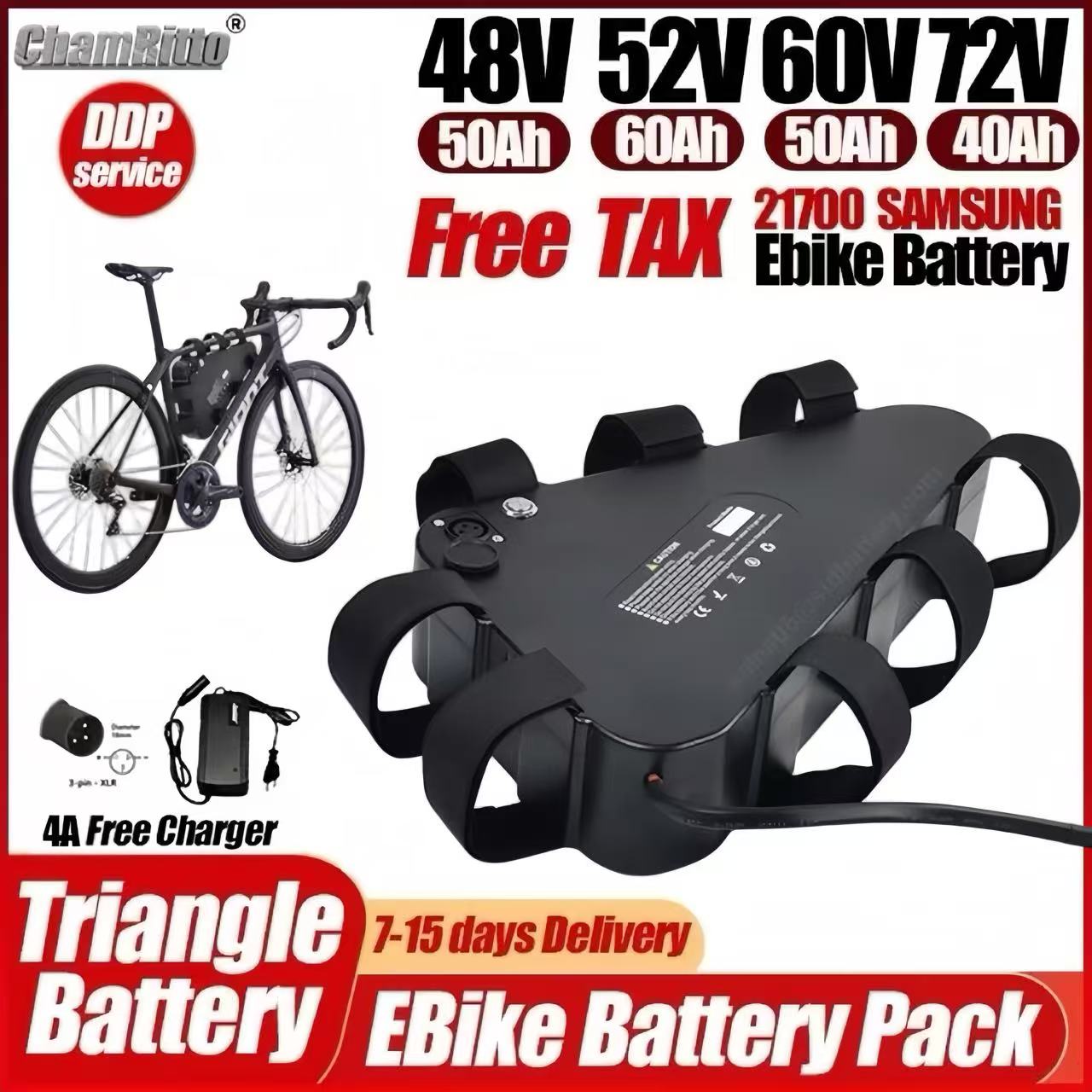 36V 48V 52V 60V 72V電動自転車用チャムライ - 72V 50Ah 21700 Lithium Battery のレビューと価格