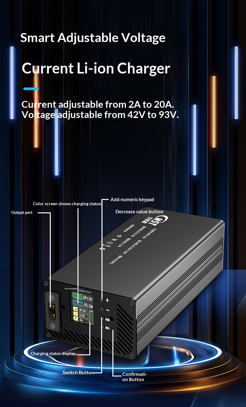 10-93V 2-30A 調整可能な充電器 50.4V 87 - 84V 20A Smart Charger のレビューと価格
